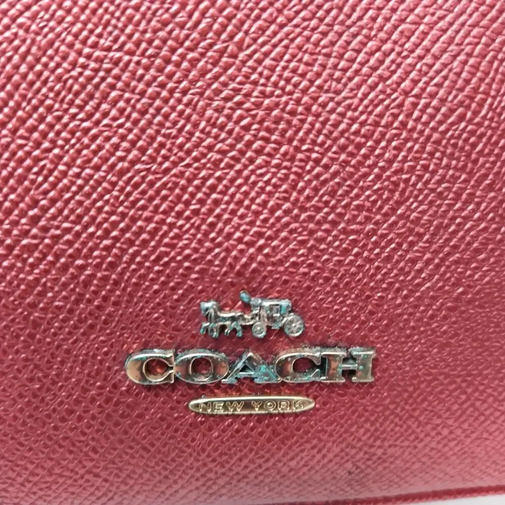Coach Red Leather Double Zipper Closure Crossbody Bag